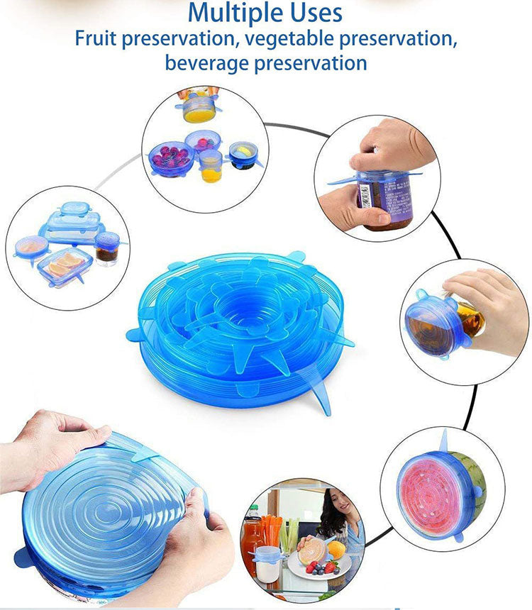 LeakGuard stretch lids multiple uses for fruit, vegetable and beverage preservation