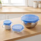 LeakGuard size range - smallest lid on a coffee mug to largest on a mixing bowl